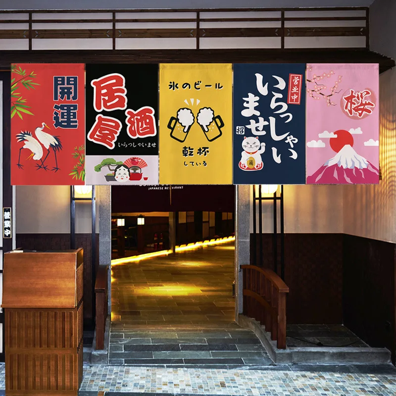 Japanese Style Noren Short Curtain Izakaya Sushi Restaurant Bar Counter Decor Banner Kitchen Doorway Half Curtain