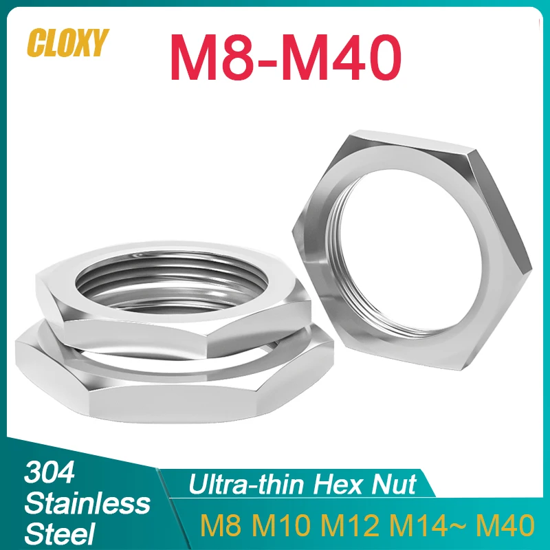 304 Stainless Steel Hex Lock Nut Pipe Fixing Lock Nut M8 M10 M12 M14 M16 M18 M20 M22 M24 M25- M40 Pitch 1.0mm 1.5mm
