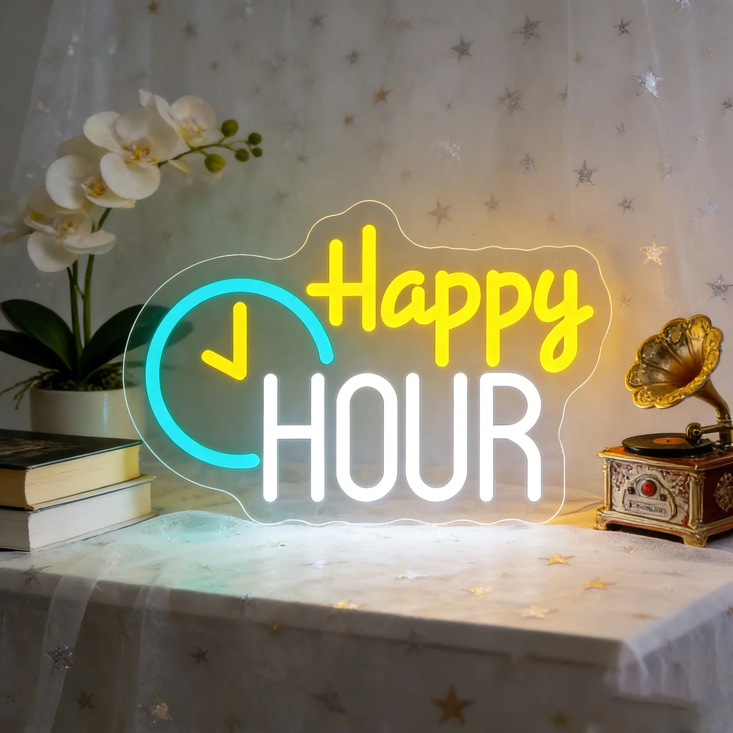 

Неоновая вывеска Happy Hour для дома, декор для фестивалей, с регулируемой яркостью, светодиодная, для спальни, дня рождения, свадьбы, романтического вечера, бара, клуба
