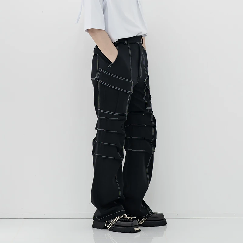 27-46 New 2024 Men Clothing Yoshi Yamamoto Style Open Line Flared Cargo Pants Irregular Pleats Trousers Plus Size Costumes