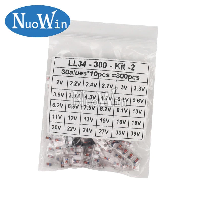 300pcs/Lot 1/2W SMD LL34 Zener Diode Assorted Kit 0.5W 2V-39V 30Values Each 10pcs DIY Sample Set