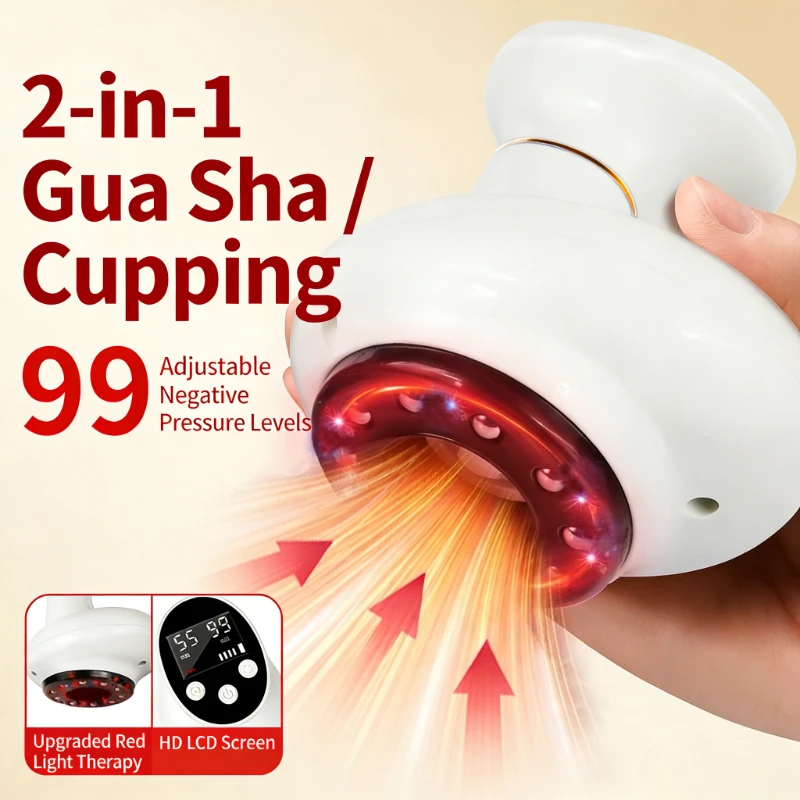 Masajeador Corporal Eléctrico EMS con Ventosas, Pantalla LCD, Guasha, Compresa Caliente, Drenaje Linfático, Quemador de Grasa