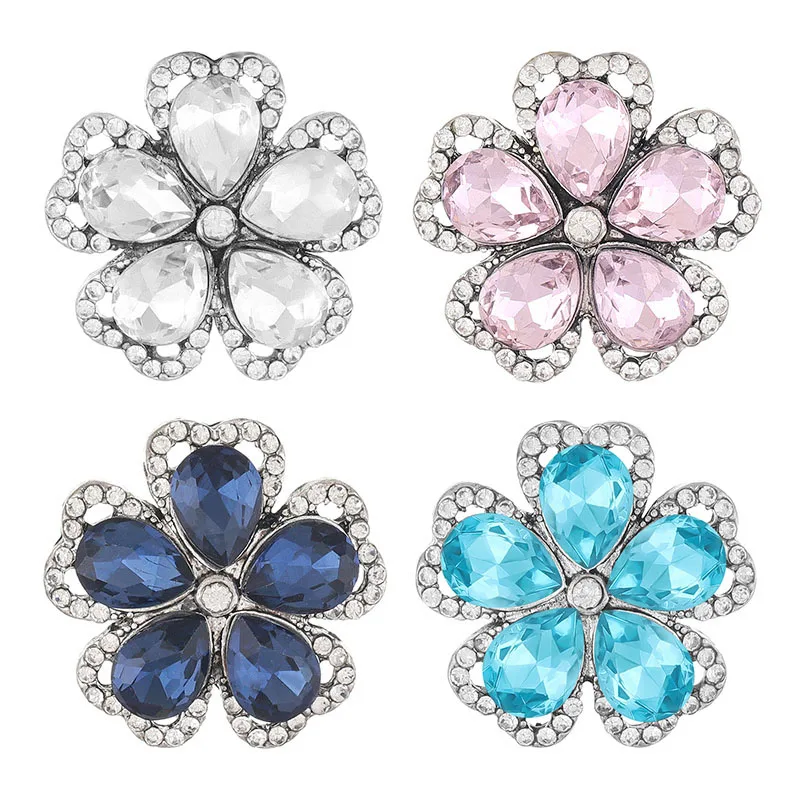 New Beauty Colorful Rhinestone Flowers 18MM snap buttons fit DIY snap bracelet necklace jewelry wholesale