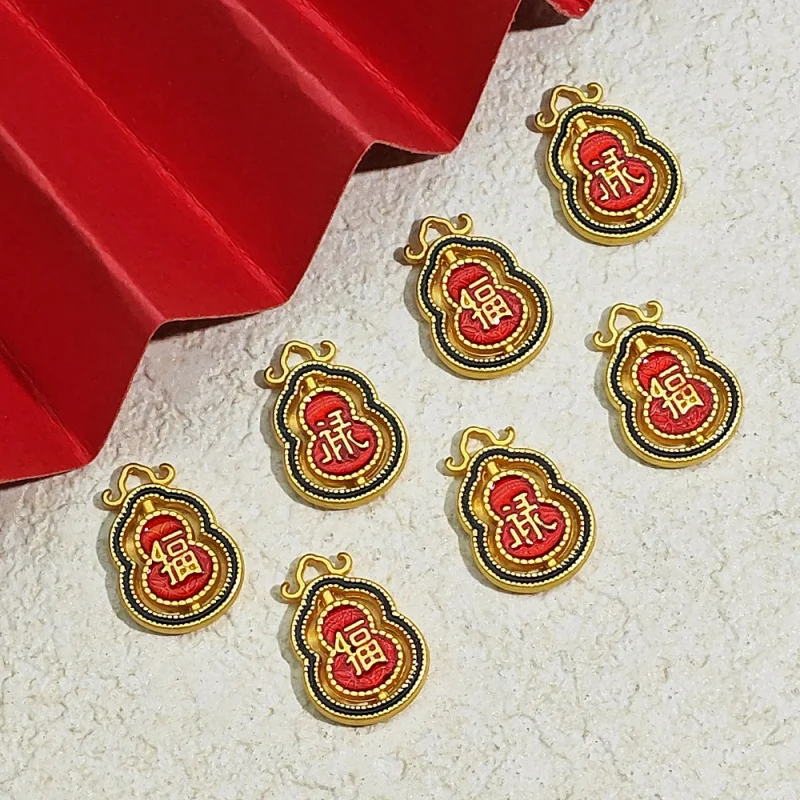 20PCS SET New Chinese Style Sand Sand Gold Color Retention Fu Lu Gourd JewelryDrop Oil Pendant Enamel Retro ecorative Materials