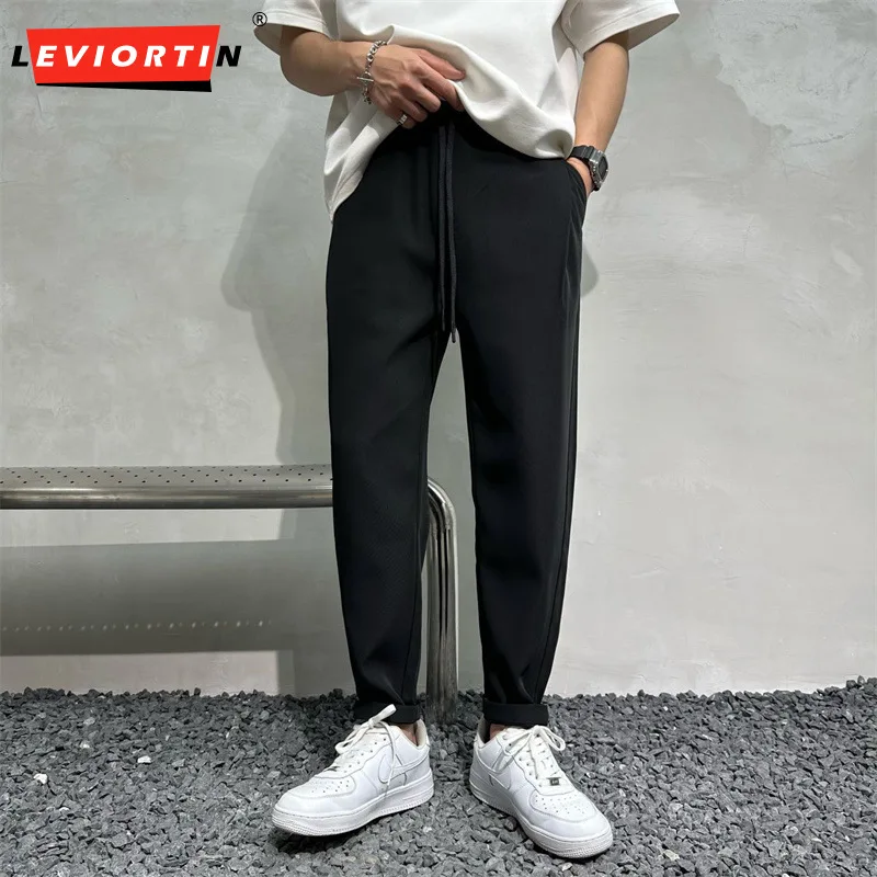 Solid Color Suit Pants For Men Business Society Dress Versatile Harlan Pants Male Ice Silk Anti Wrinkle Korean Straight Trousers