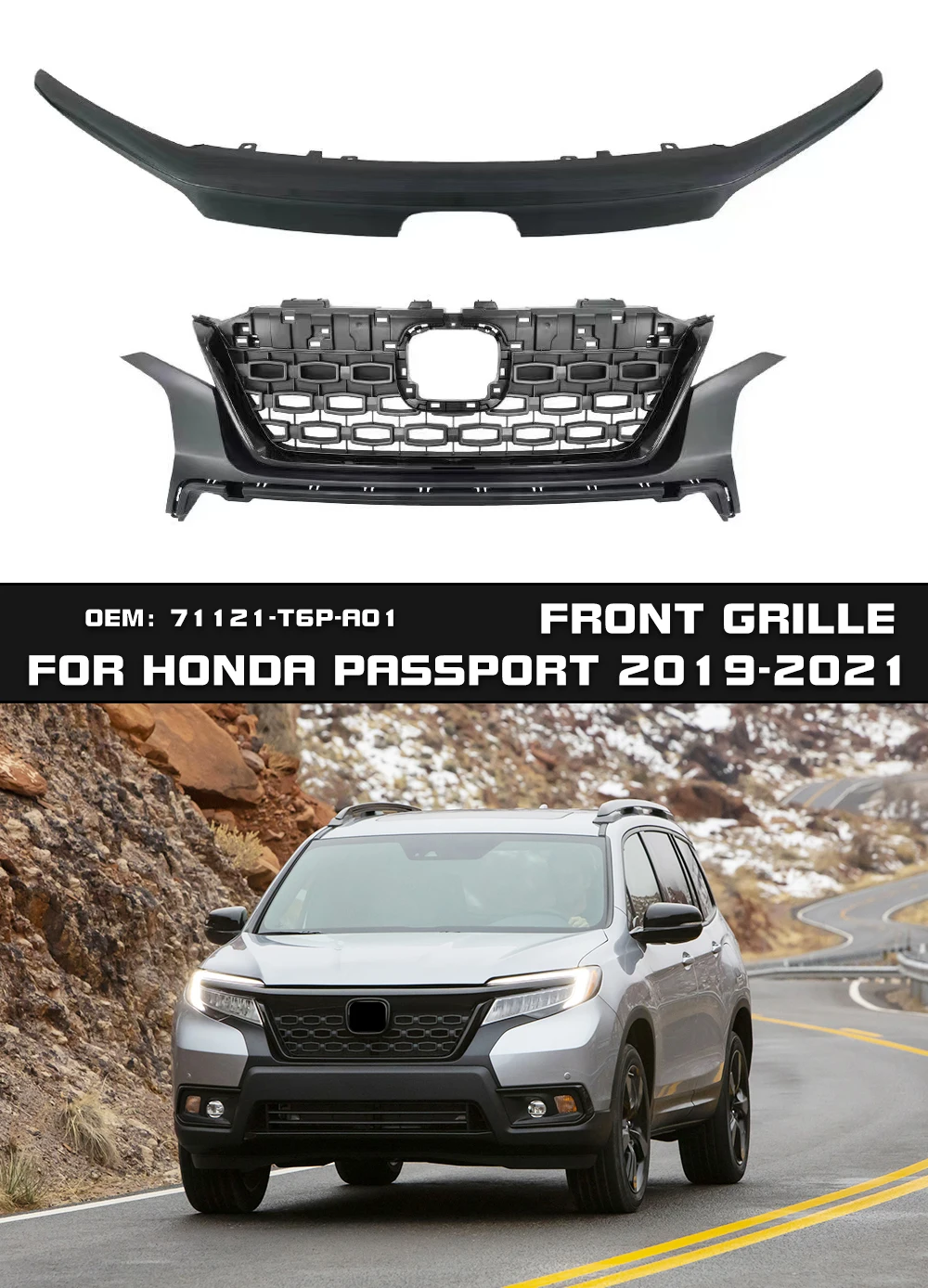 Oem 71121-TGS-AO USA Style Black Chrome Plastic Car Front Grille for Honda Passport 2019 2020 2021custom