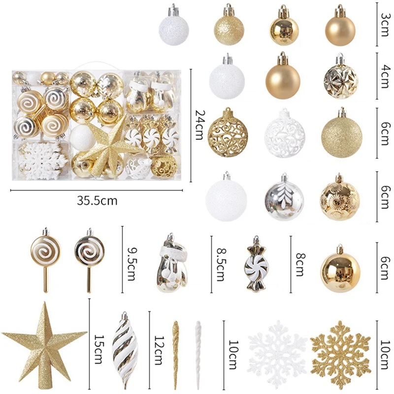 130PCS Christmas Ornament Ball Christmas Tree Electroplating Plastic Ball Painted Ornament Tree Top Star Ball