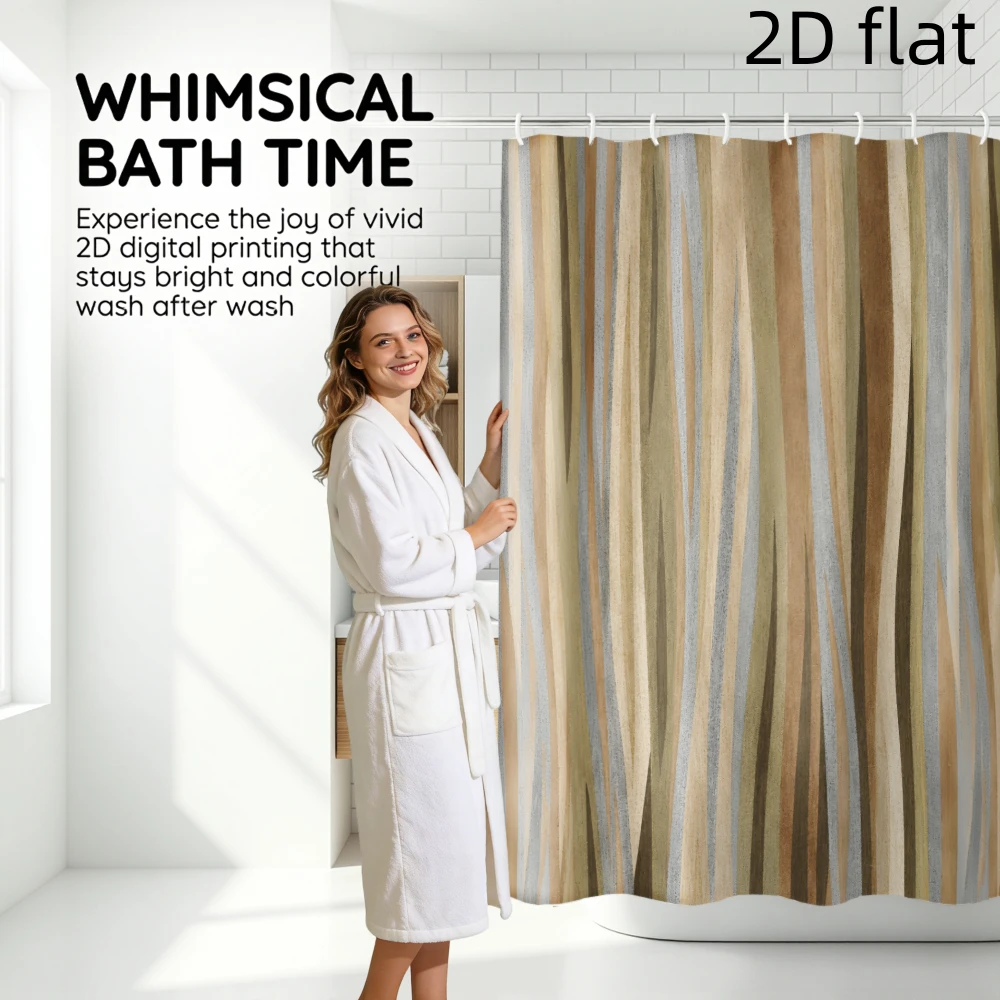 Polyester Striped Shower Curtain Waterproof Neutral Beige Taupe Gray Bathroom Decor Modern Household Liner Curtain