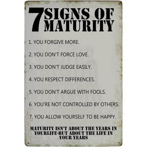 Funny Metal Tin Sings 7 SIGNS OF MATURITY Signs for Man Cave Wall Decor