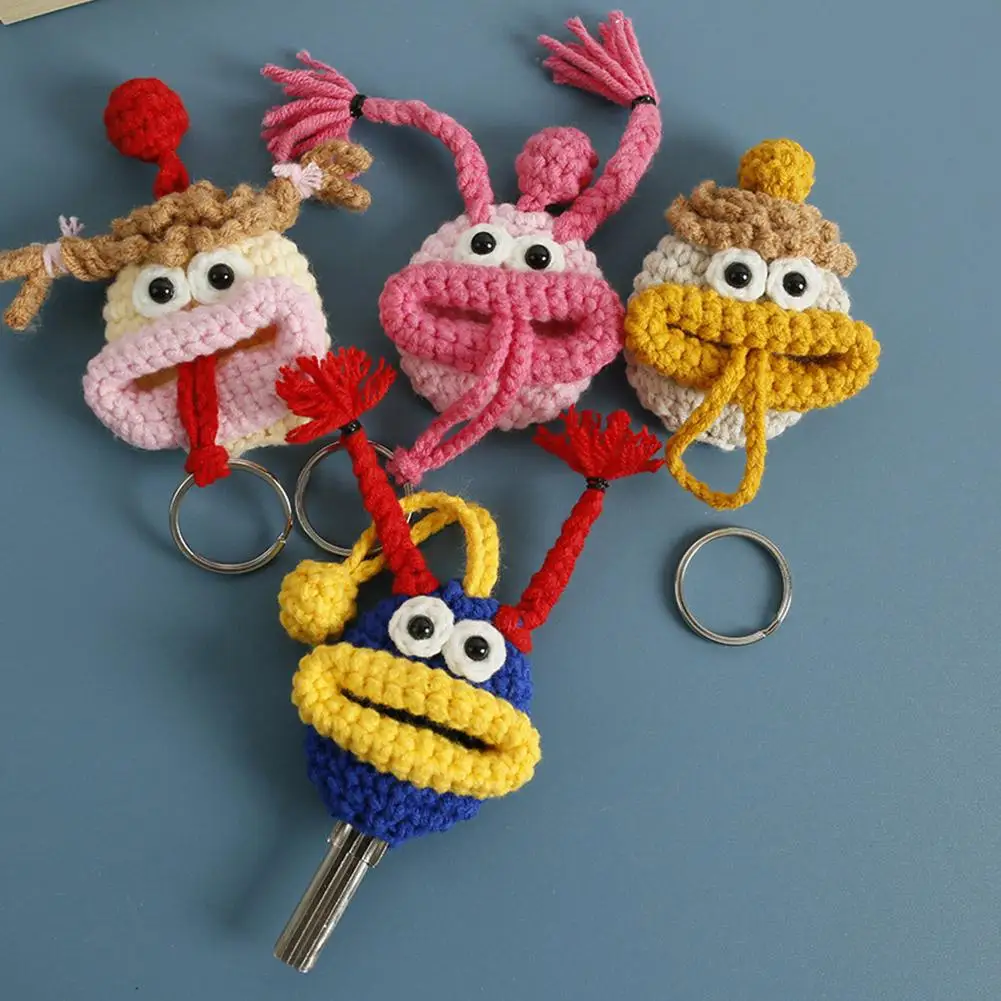 Funny Crochet Keychains Knitting Cute Sausage Mouth Doll Key Holder Useful Knitted Storage Bag Keyrings For Car Keys