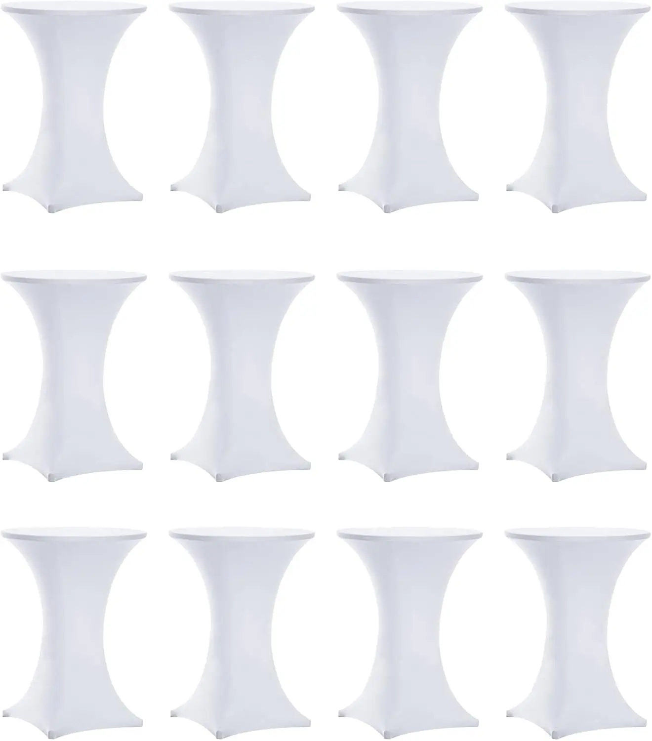 

12 Pack Fitted Stretch Cocktail Table Cover for Round Tables, Highboy Spandex Material, White Color Included