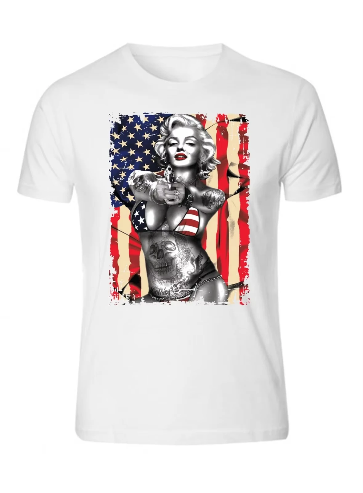 

Marilyn Monroe T-shirt Black and White Neutral Shirt American Flag Gun T-shirt High-end Luxury Unisex Y2K