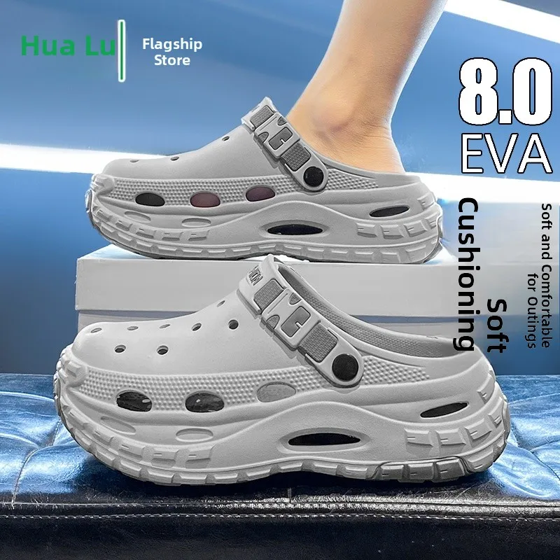 Men's Summer Outdoor Wear Anti-Slip Wear-Resistant Driver Sport Toe Cover Slippers Thick Bottom Heightening Two-Purpose Beach...