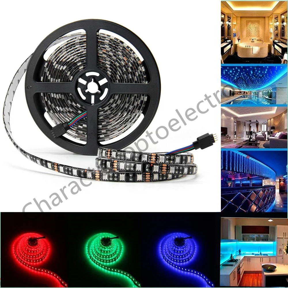 

5M Black/white PCB RGB 5050 LED tape RGB LED Strip SMD 5050 DC12V IP20 NO Waterproof IP65 Waterproof 60LED/m Led Strings