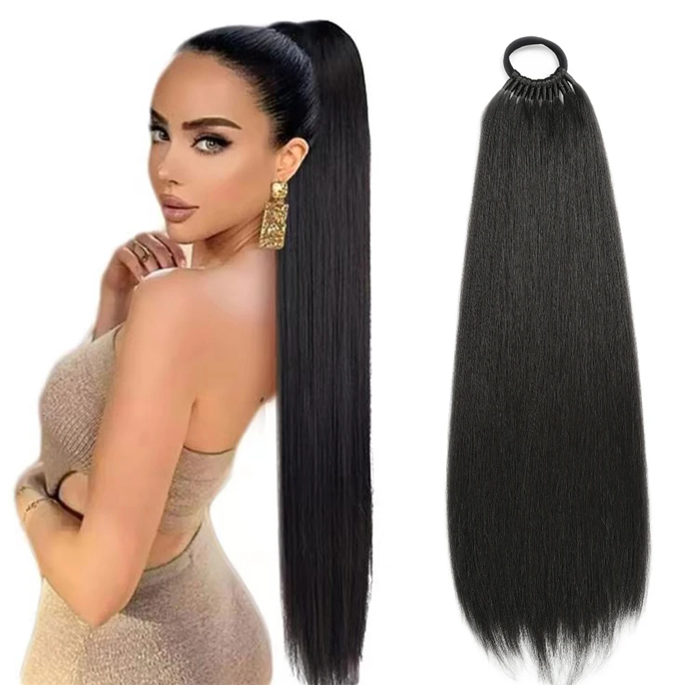 

Golden Beauty Synthetic Straight Ponytail Hair Extensions High Temperature Fiber 24inch Head Rope Ponytail Hair