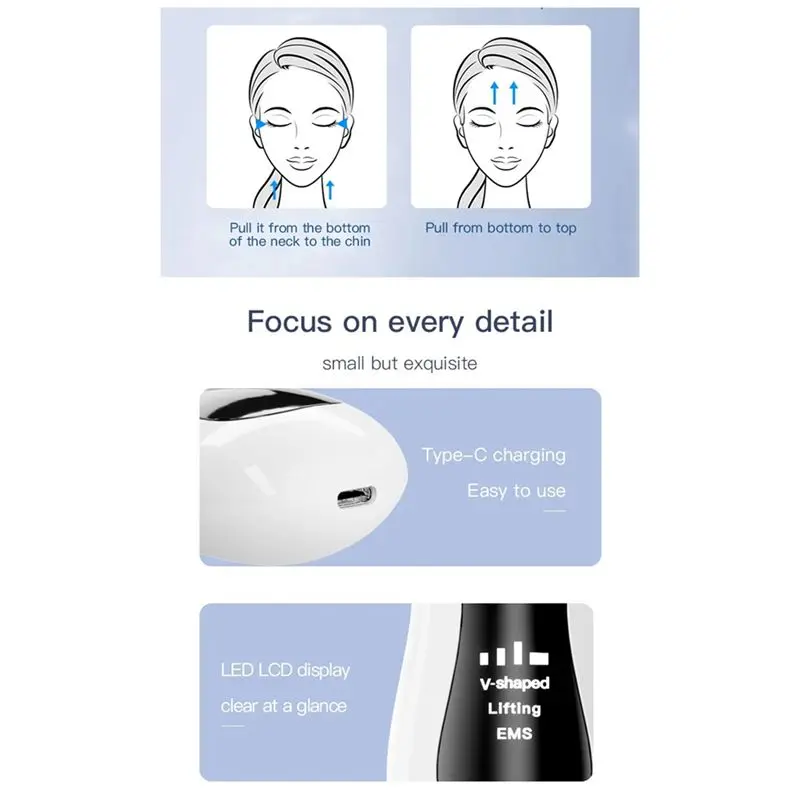 ホットセール-電動VフェイスリフトローラーマッサージャーEMS微電流ソニック振動フェイシャルリフティングスキンタイトニングマッサージビューティー