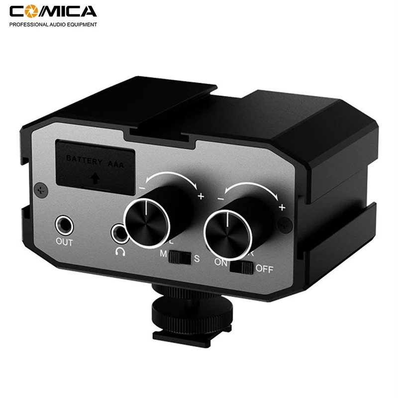 

Comica AX1 Universal Microphone Audio Adapter Mixer Preamplifier with Stereo& Dual Mono inputs for Canon Nikon Camera