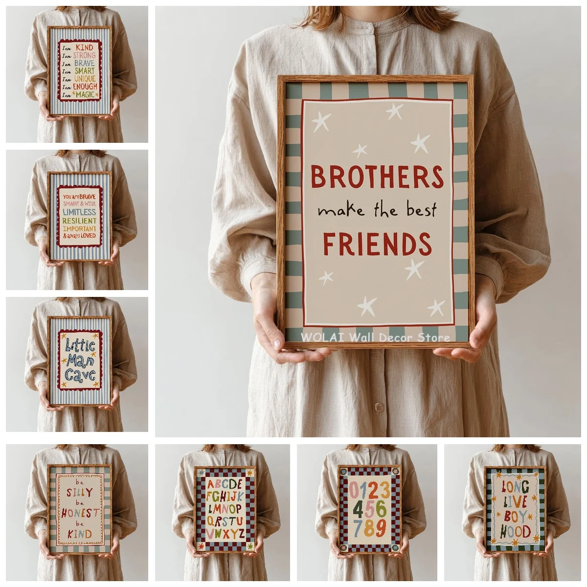 Brothers Make Best Friends Quotes Canvas Print Letters Numbers Affirmation Education Nursery Wall Art Poster for Home Decor Gift