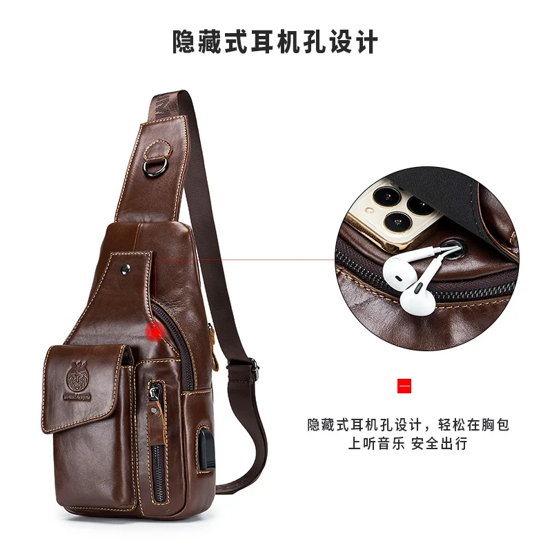 Mannen Outdoor Casual Reizen Wandelen Crossbody Borst Sling Tas Één Schouderband Tas Rugzak Heren Lederen Borst Tassen