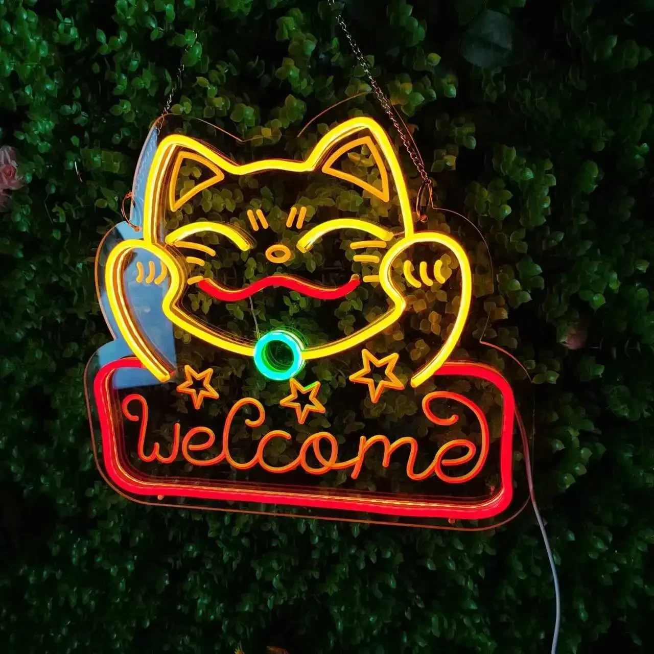 Letrero de neón de gato de la suerte, palo mágico de Anime Kawaii, luz Led colgante para el hogar, dormitorio, fiesta de cumpleaños, decoración de