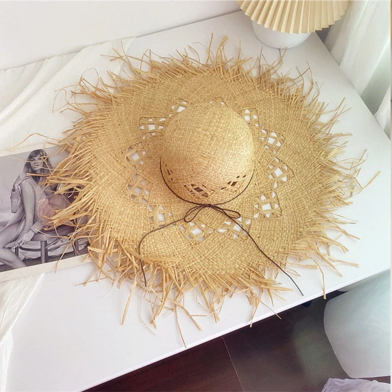 2024 Summer Raffia  Sun Hats for Women Holiday Straw Hat  Panama Ladies UPF Travel  Beige Floppy Hat beach accessories