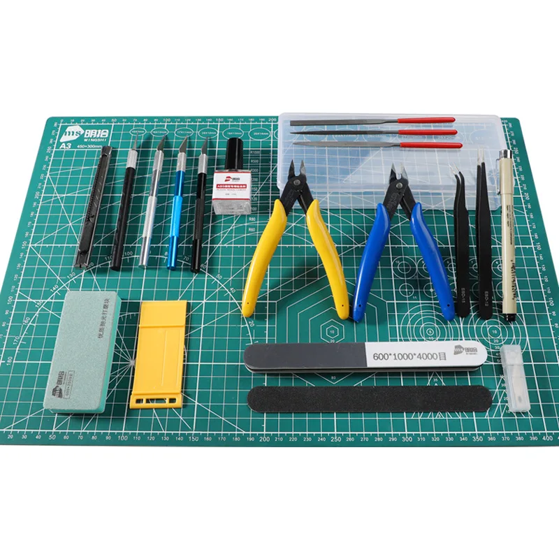 

For Gundam Model Building Tool Kit for Beginners - Side Cutter, Hobby Knife, Tweezers, Glue & Sanding Set for Gunpla Assembly