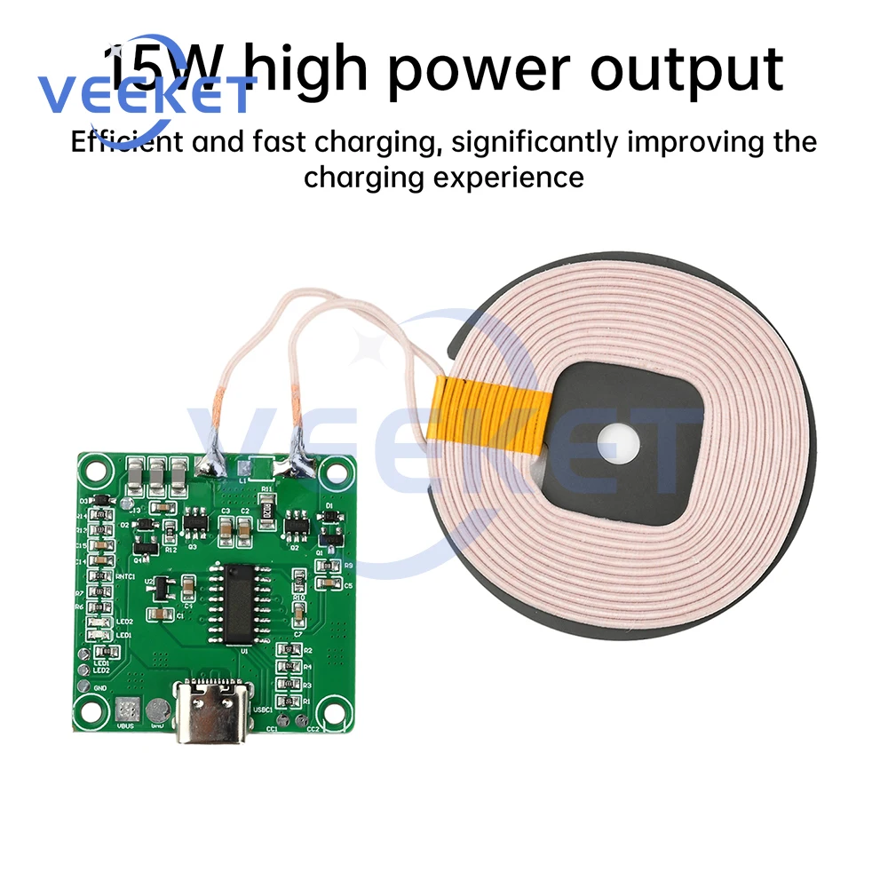 High Power Fast Charging Module DC5V 9V 12V 15W Wireless Charging Module Long Distance 10MM Transmitter Quick Charger Type C
