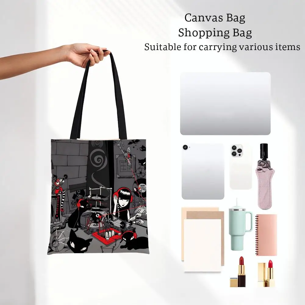 comic character E-Emily the Strange Storage Bags Bags Series Print Bag Lightweight Shoulder Daily Shopping Bags