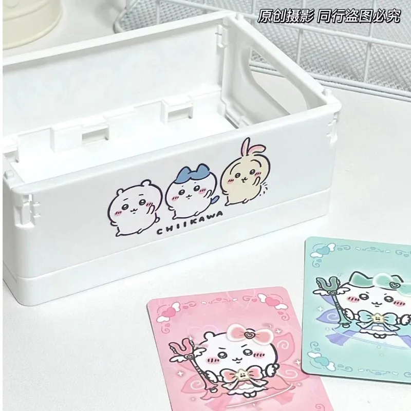 MINISO Chikawa Hachiware Usagi Anime Kawaii Desktop Portable Storage Box Cosmetic Cartoon Girl Stationery Hair Clip Foldable Box