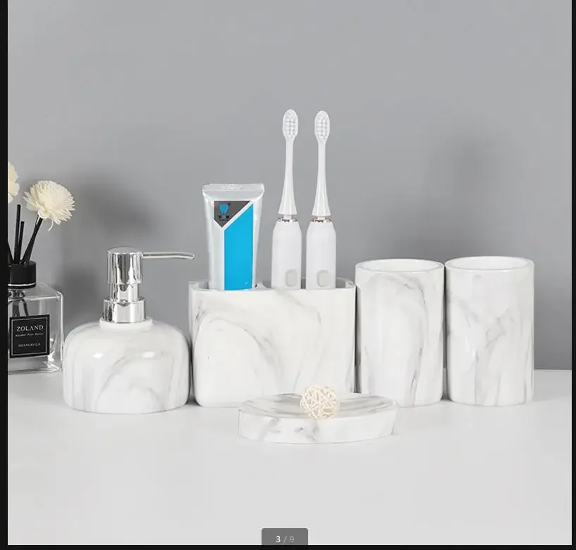

Набор из пяти предметов для ванной комнаты из смолы, набор для мытья, принадлежности для ванной комнаты, туалетные принадлежности, мраморный поднос, поднос из смолы, аксессуары для ванной комнаты, наборы для полоскания рта