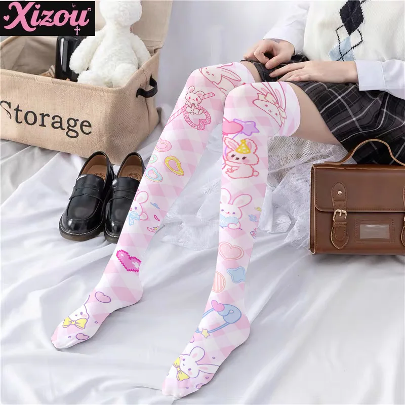 Japanese cute sweet cherry print lolita pantyhose girl kawaii play cartoon anime bottom socks loli girl stockings for women
