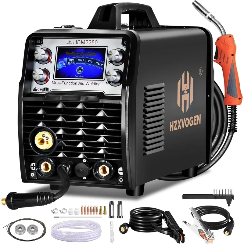 

HZXVOGEN 200A Aluminum MIG Welder, 5 in 1 Multi-process Welding Machine 110V/220V Classless Flux Core Welder/Lift TIG/Stick