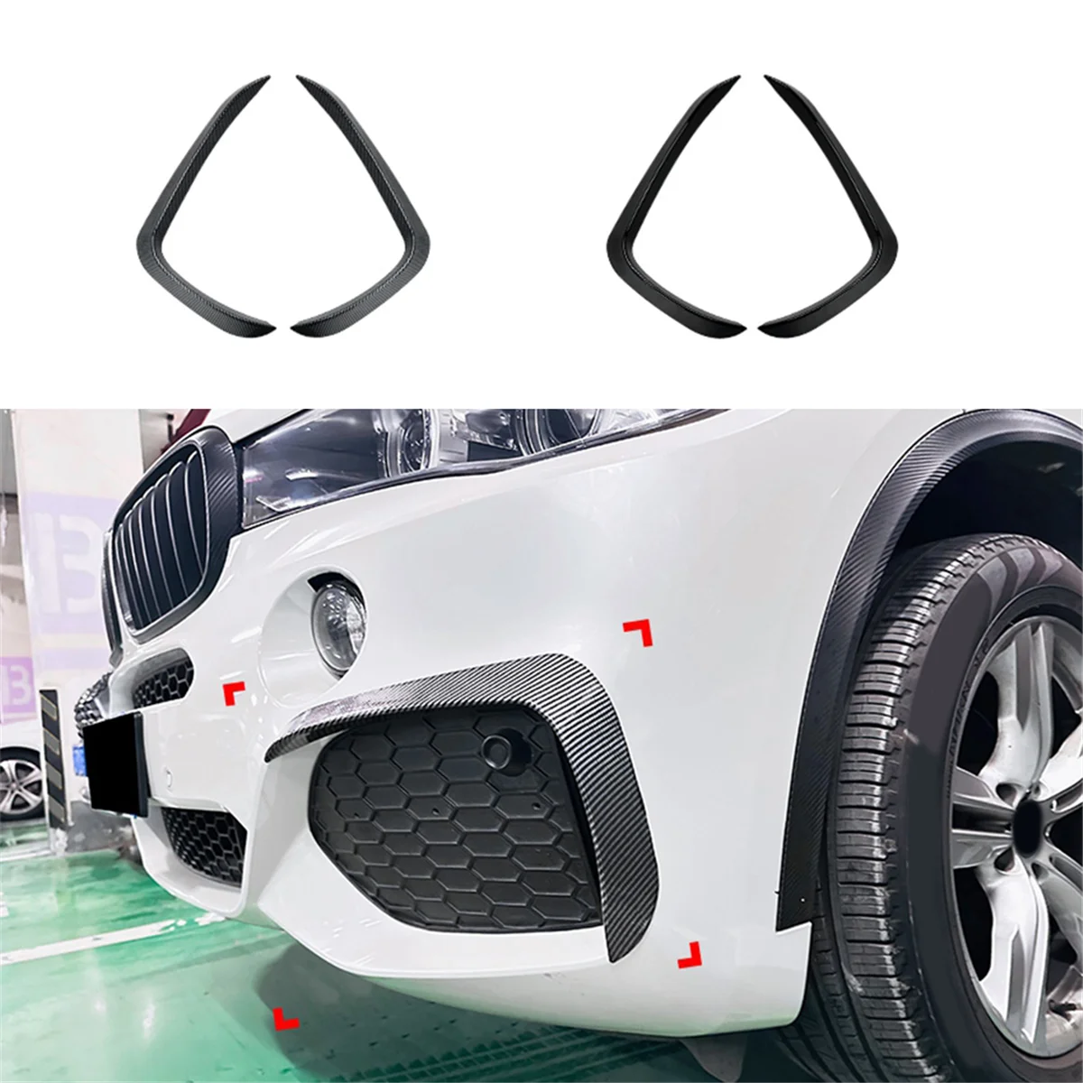 Car Front Bumper Lip Side Spoiler Fog Lamp Frames Cover for BMW X5 F15 M Sport 2014-2018 Body Kit Splitter(Carbon Fiber)