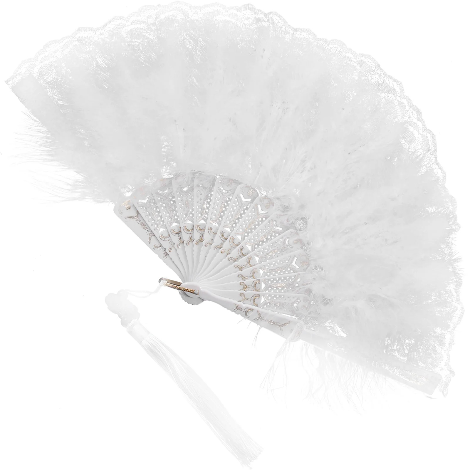 

Lace Fan White Double Sided Vintage Plume Handheld Fans Foldable Bridal Decor Accessories Wedding Party Stage Show Props