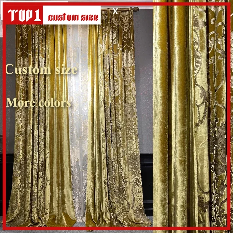 

Silk Velvet Foil Stamping Luxury Gold Blackout Curtains For Living Room Bedroom Dining Nature Vertically Custom Size White Tulle