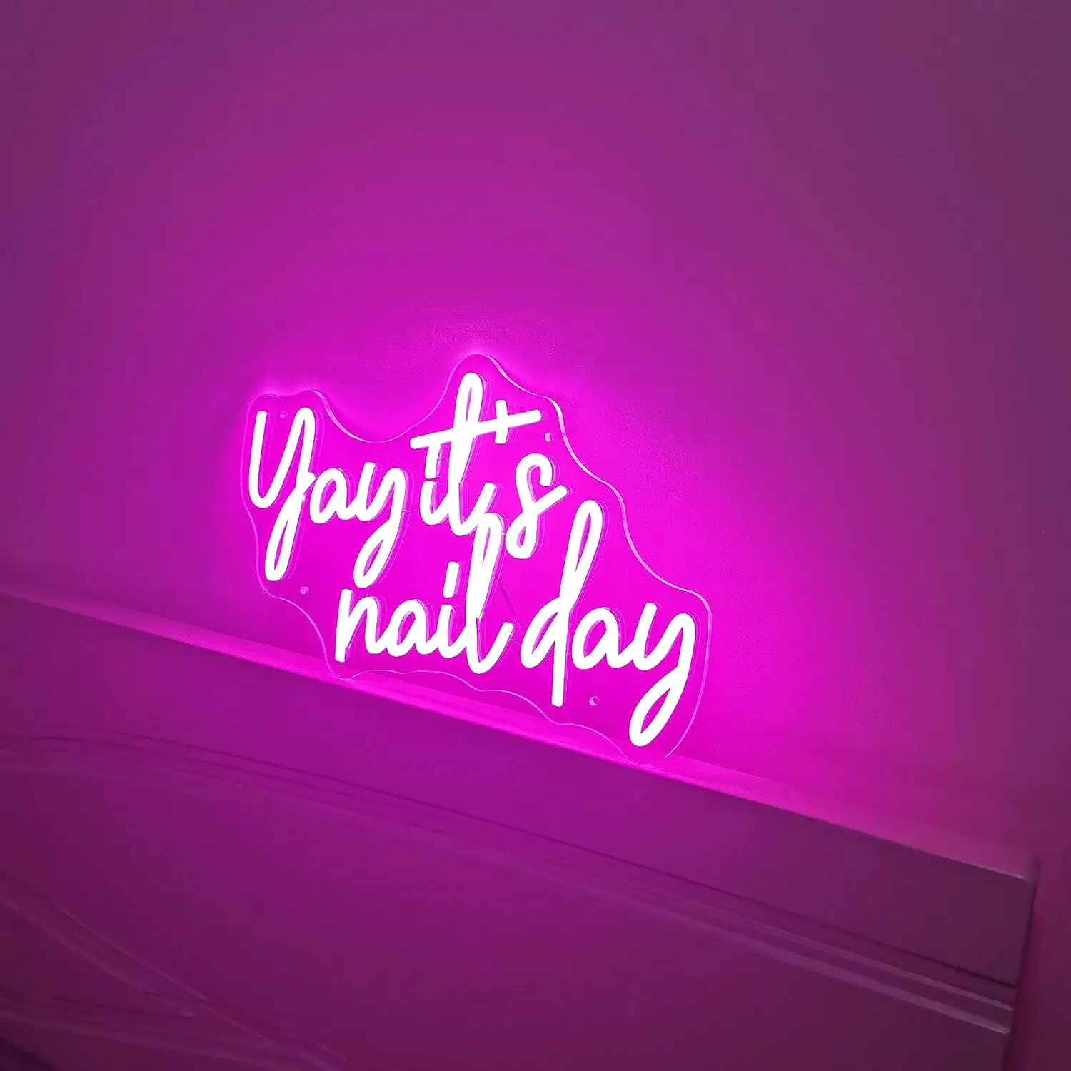 Yay It's Nail Day Neon Sign For Wall Decor Nail Neon Light For Nail Salon Window Pink Custom Personalized Valentines Gift