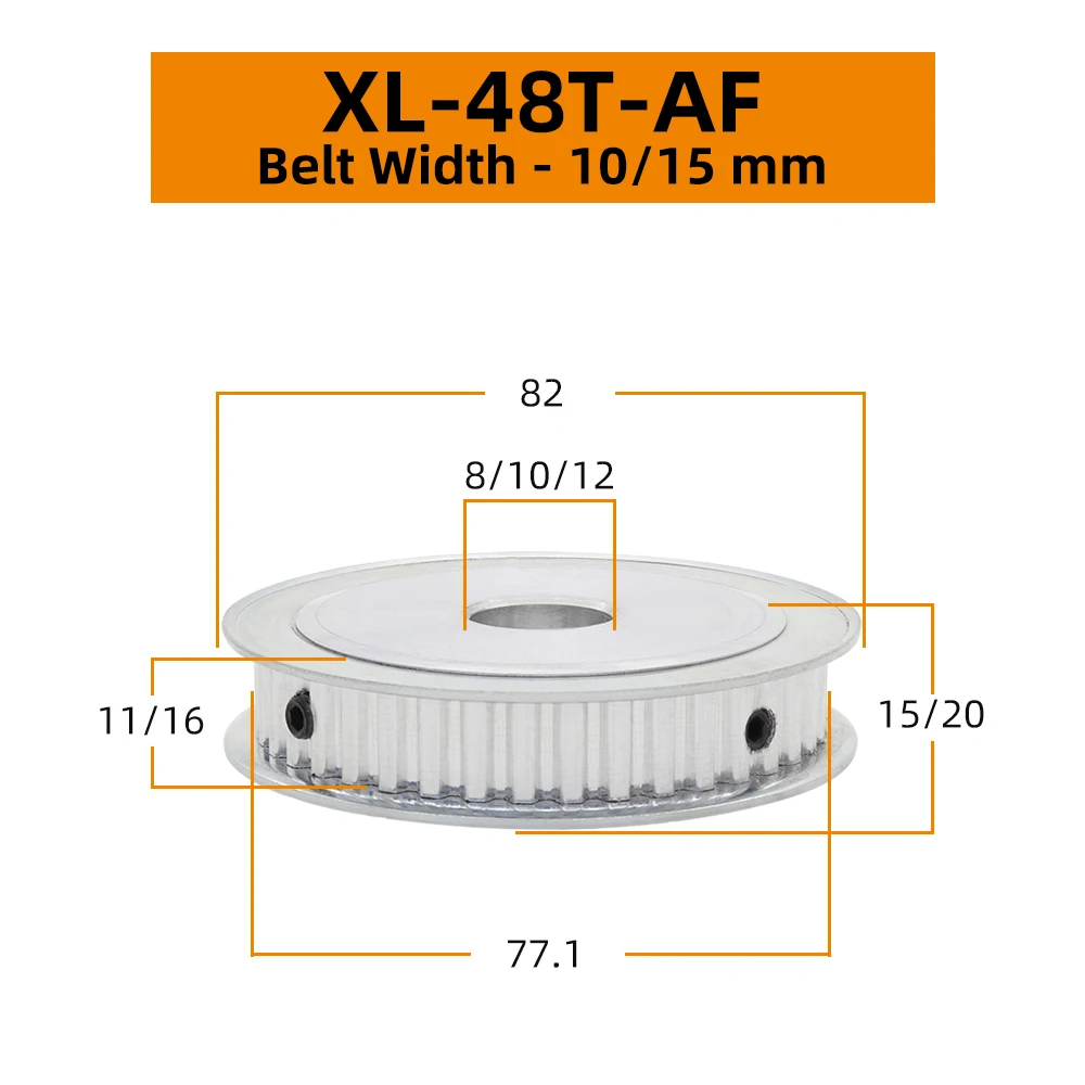 XL-48T Timing Pulley Trapezoidal Tooth Bore 8/10/12 mm Alloy Belt Pulley Pitch 5.08 mm For Width 10/15mm XL Timing Belt 48Teeth