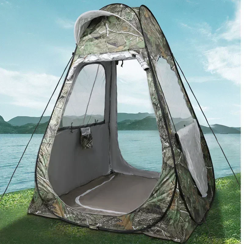 Imagem -04 - Camuflagem Ice Fishing Tent para Pessoa Anti-mosquito à Prova de Chuva Protetor Solar Portas Duplas Janelas Pop up Quick Open 150*150*190cm