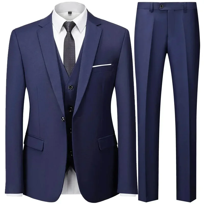 3 Pieces 2024 Fashion Men's Casual Business Suit Jacket Pants Waistcoat  Set / Male Two Button Blazers Coat Trousers Vest