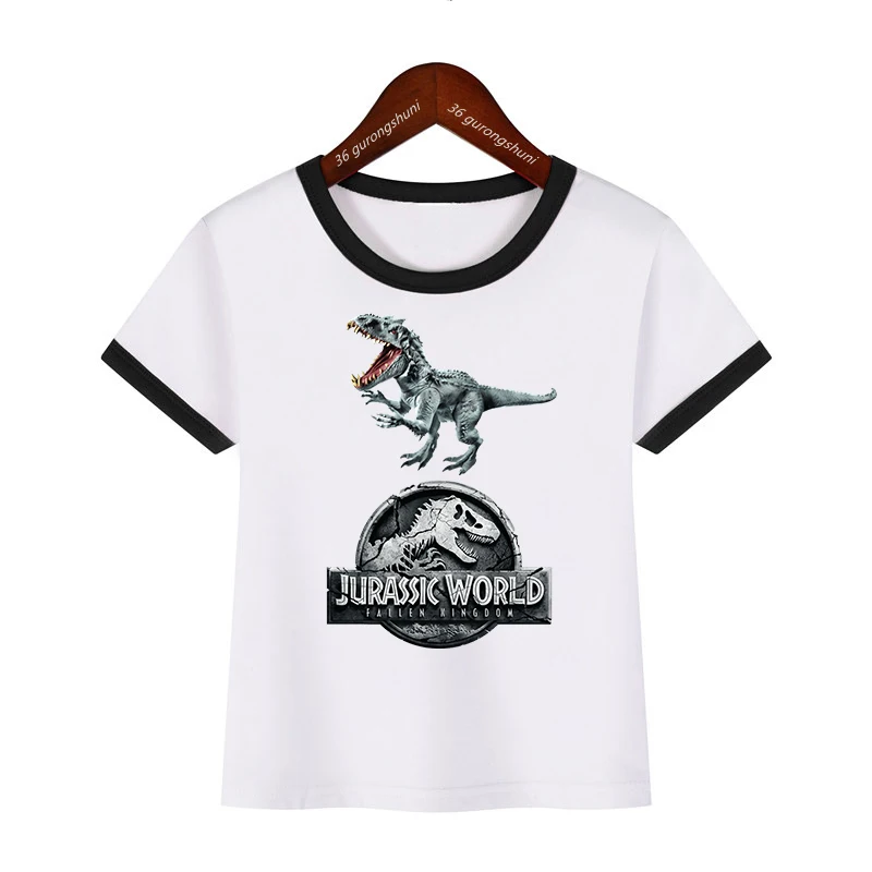 2024 Jura- Világ Logó Póló Dinoszaurusz Gúnyrajz nyomtatás Tyrannosaurus rex tshirt fiúknak lányok Adomány gyerekeknek ruhák Sztrájktörő Pöffeszkedés tops