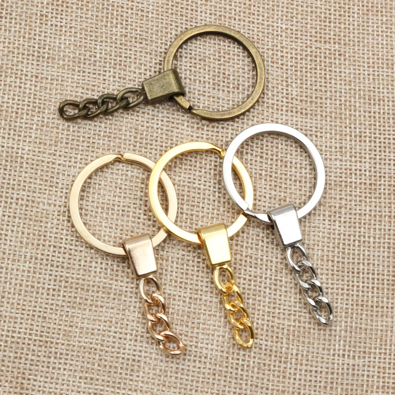 10pcs/lot Key Ring ( Ring Size: 30mm ) Key Chain Rhodium Bronze Gold Plated 50mm Long Round Split Keychain Keyrings Wholesale