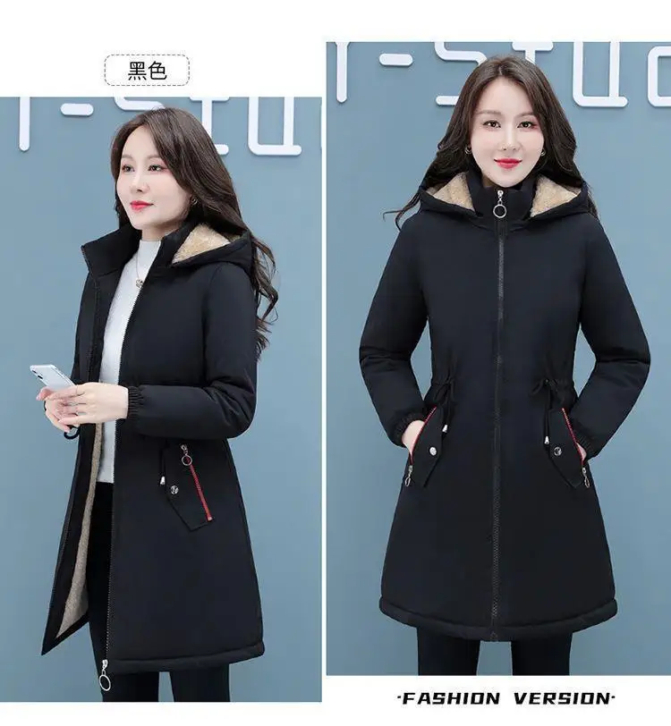 New Womens Padded Jacket Long Hooded Parker Overcoat Plus Velvet Thicke Winter Warm Coat Female Korean Casual Cotton Clothes 4XL