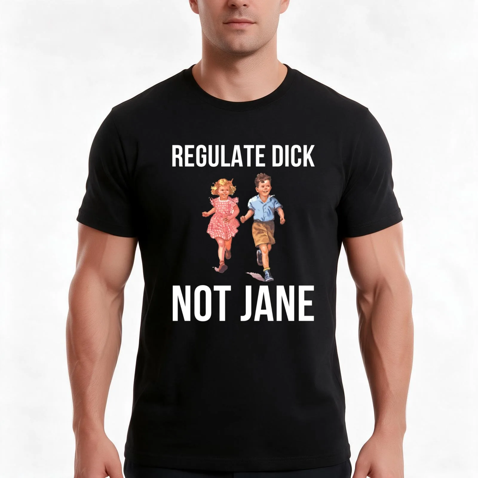 Regulate Dick Not Jane funny T-Shirt, Summer Casual Cotton Tee, Oversized Streetwear Tops, Vintage Graphic Print, 100% Cotton