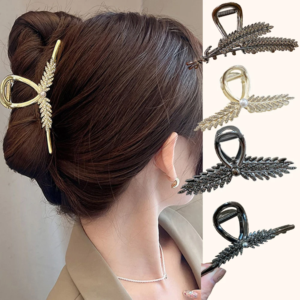 New Rhinestone Wheat Spike Hair Clip Delicate Large Metal Shark Clip Ponytail Braid Hair Grip Fashion Hair Accessories Female