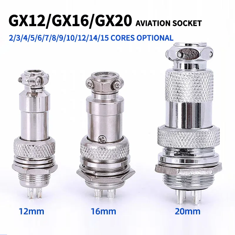 

5/10/20Set GX12 GX16 GX20 2 3 4 5 6 7 8 9 10 12 14 15 Pin Male&Female Docking Aviator Aviation Plug Socket Circular Connector