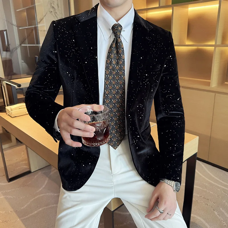

Autumn And Winter New Mercerized Velvet Trendy Fashion Suit Men's Bronzing Slim Casual Blazer