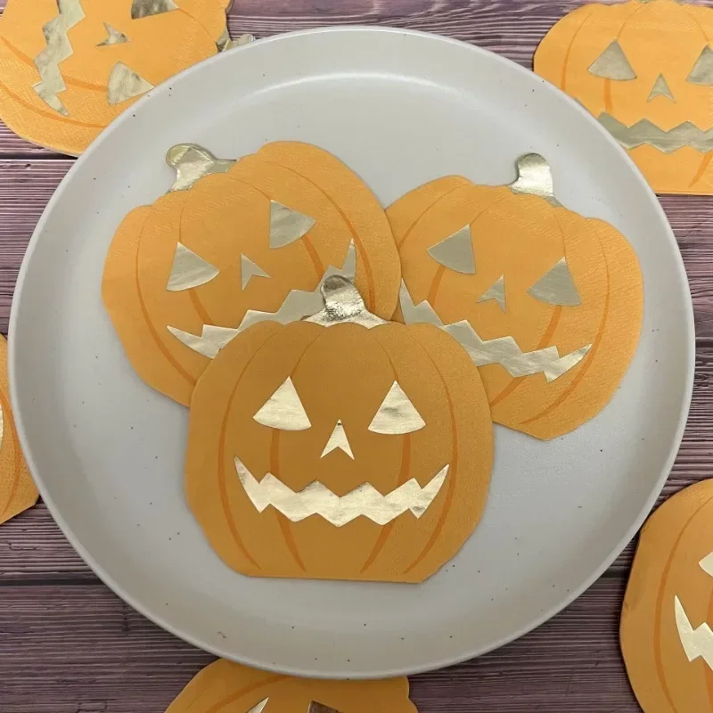 20pcs/Pac 2_Ply 25*25cm Halloween Pumpkin Shape Napkins Stamping Shaped Party Decoration Paper Placemats Wholesale Cheap