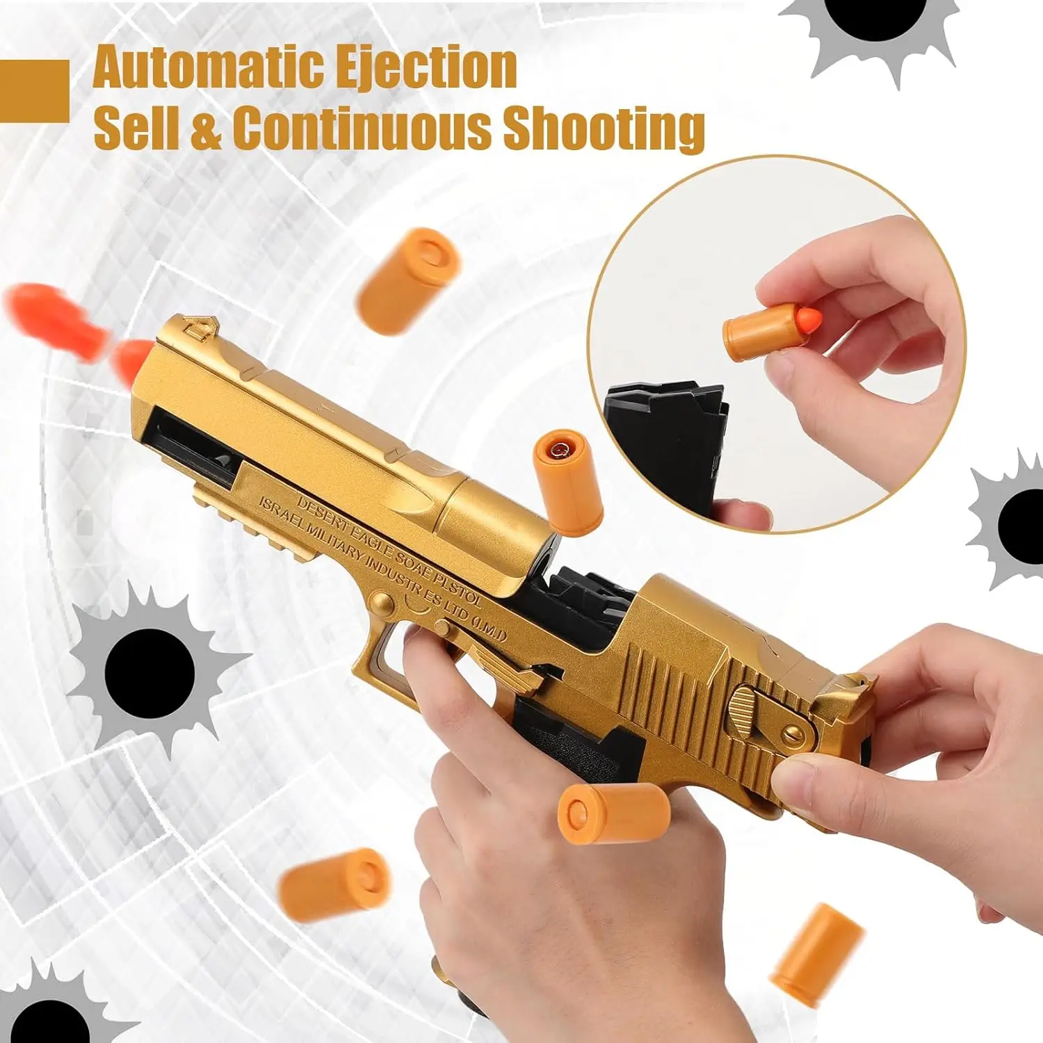 Mechanical Continuous Firing Toy Gun Desert Eagle Shell Ejection Airsoft Pistol Outdoor Soft Bullet Weapon for Children Gift