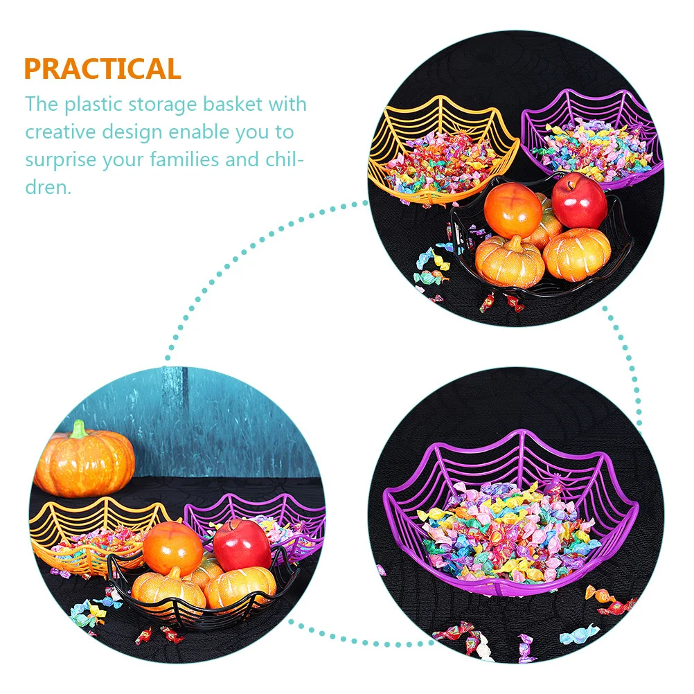 

5 шт., корзина для конфет в виде паутины, пластиковая паутина для Хэллоуина, фруктовая миска для хранения печенья, вечерние украшения, корзина с фруктами
