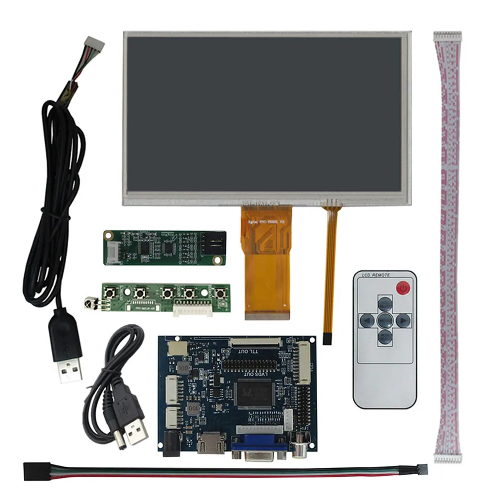 7 Inch 1024*600 LCD Screen Display HDMI-Compatible VGA AV Driver Control Board Digitizer Touchscreen For Raspberry Pi Monitor